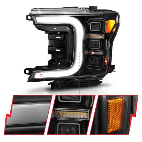 ANZO 18-20 Ford F-150 Full Led Projector Light Bar Headlights Black Amber thumbnail 10