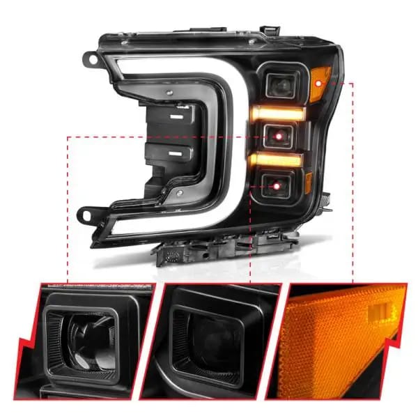 ANZO 18-20 Ford F-150 Full Led Projector Smoke Bar Style Headlights Black Amber thumbnail 10