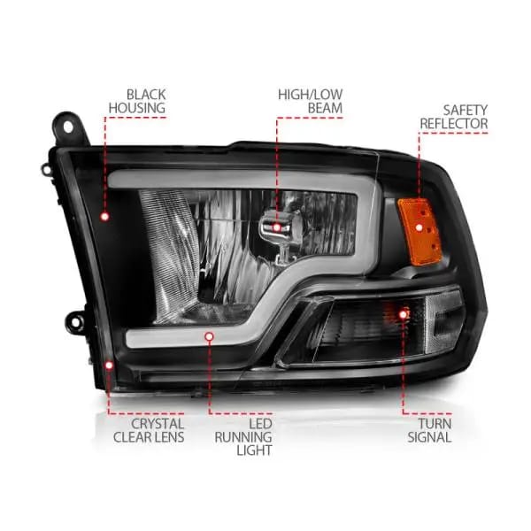 ANZO 2009-2018 Dodge Ram 1500 Crystal Headlights w/ Light Bar Black Housing thumbnail 7