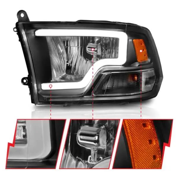ANZO 2009-2018 Dodge Ram 1500 Crystal Headlights w/ Light Bar Black Housing thumbnail 9