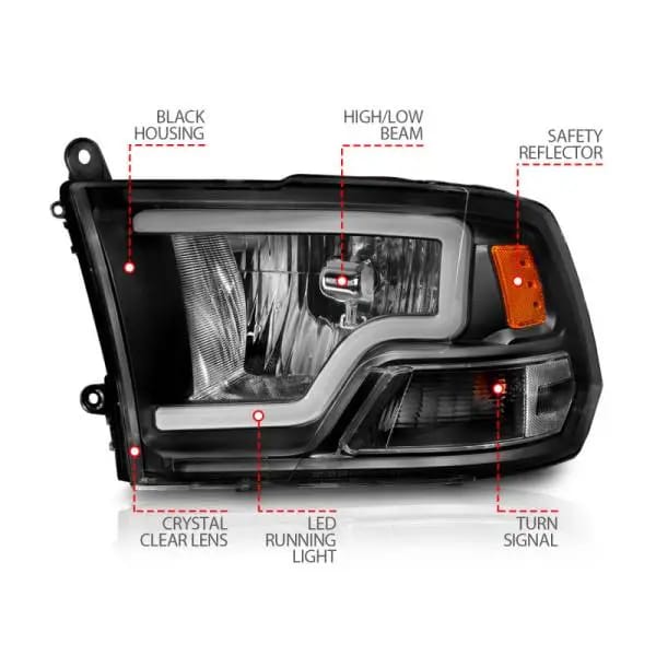 ANZO 2009-2018 Dodge Ram 1500 Crystal Headlights w/ Light Bar Black Housing thumbnail 10