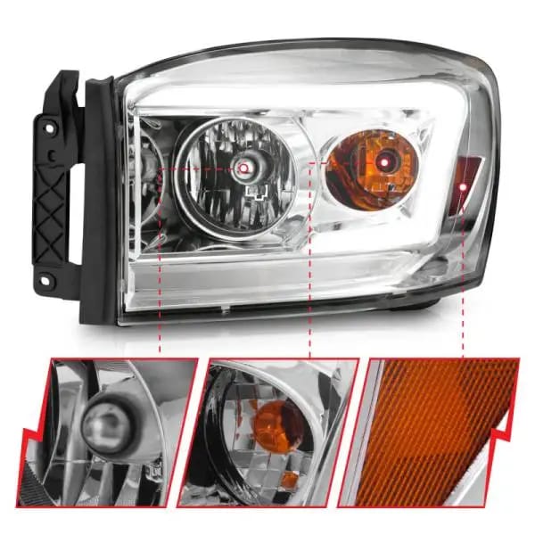 ANZO 06-09 Dodge RAM 1500/2500/3500 Headlights Chrome Housing/Clear Lens (w/ Light Bars) thumbnail 9