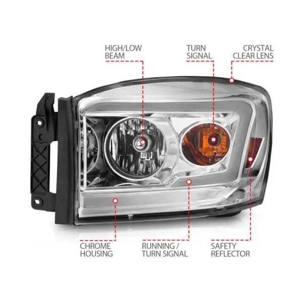 ANZO 06-09 Dodge RAM 1500/2500/3500 Headlights Chrome Housing/Clear Lens (w/ Light Bars) thumbnail 10