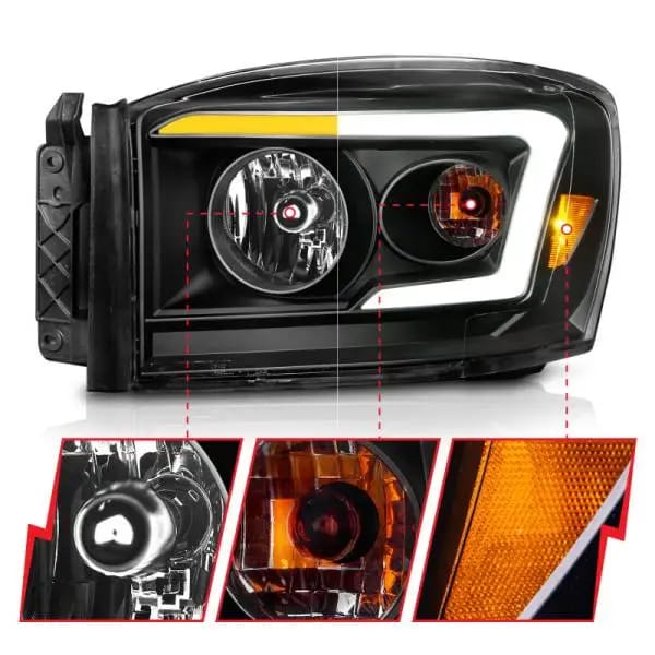 ANZO 06-09 Dodge RAM 1500/2500/3500 Headlights Black Housing/Clear Lens (w/Switchback Light Bars) thumbnail 4
