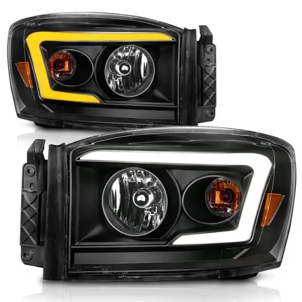 ANZO 06-09 Dodge RAM 1500/2500/3500 Headlights Black Housing/Clear Lens (w/Switchback Light Bars) thumbnail 8