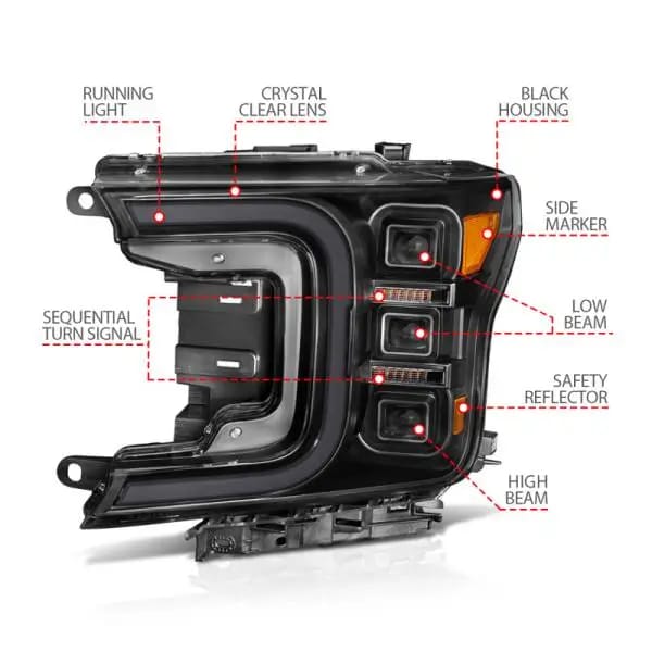 ANZO 18-20 Ford F-150 Full Led Projector Smoke Bar Style Headlights Black Amber thumbnail 11