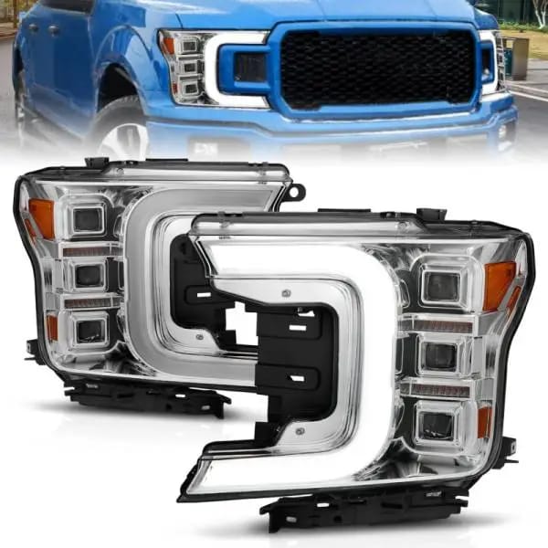 ANZO 18-20 Ford F-150 Full Led Projector Light Bar Style Headlights - Chrome Amber thumbnail 2
