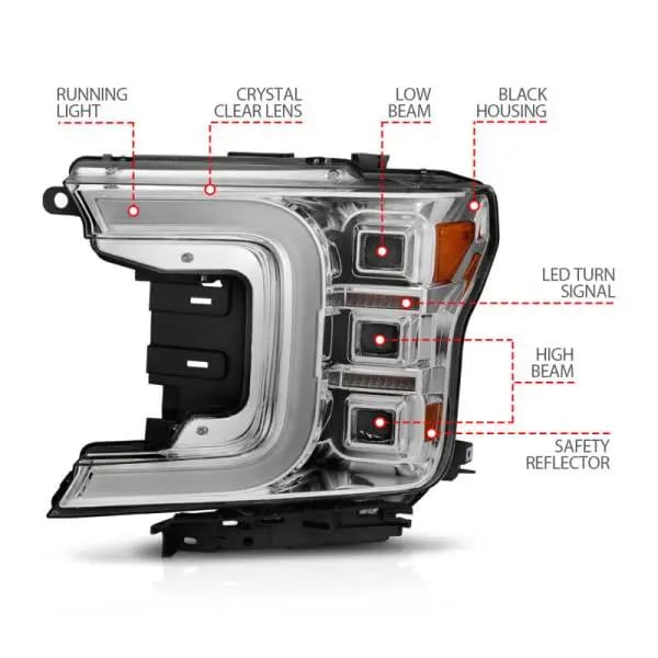 ANZO 18-20 Ford F-150 Full Led Projector Light Bar Style Headlights - Chrome Amber thumbnail 8