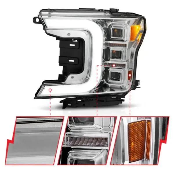 ANZO 18-20 Ford F-150 Full Led Projector Light Bar Style Headlights - Chrome Amber thumbnail 10