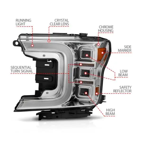ANZO 18-20 Ford F-150 Full Led Projector Light Bar Style Headlights - Chrome Amber thumbnail 11