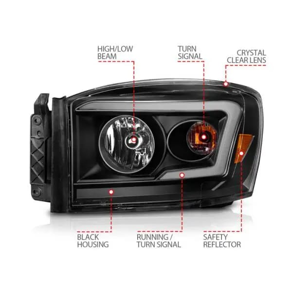 ANZO 06-09 Dodge RAM 1500/2500/3500 Headlights Black Housing/Clear Lens (w/Switchback Light Bars) thumbnail 10