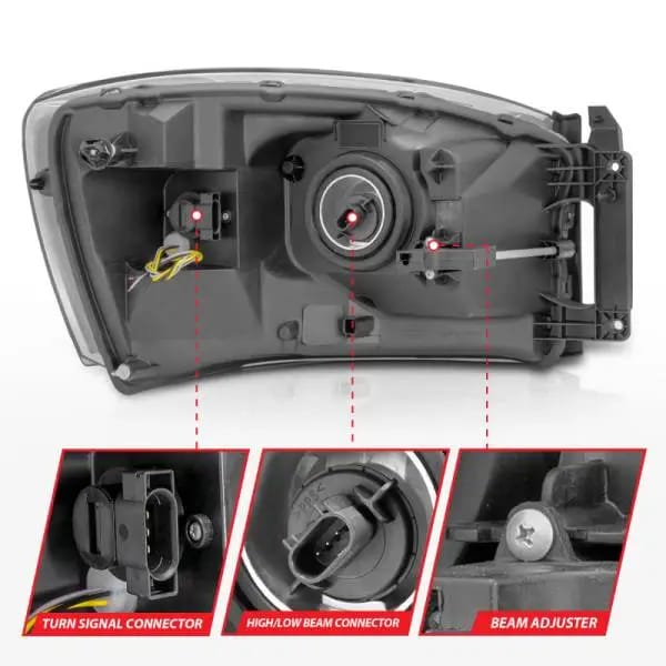 ANZO 06-09 Dodge RAM 1500/2500/3500 Headlights Black Housing/Clear Lens (w/Switchback Light Bars) thumbnail 11