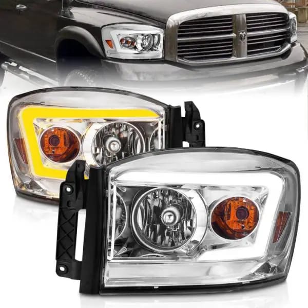 ANZO 06-09 Dodge RAM 1500/2500/3500 Headlights Chrome Housing/Clear Lens (w/Switchback Light Bars) thumbnail 2
