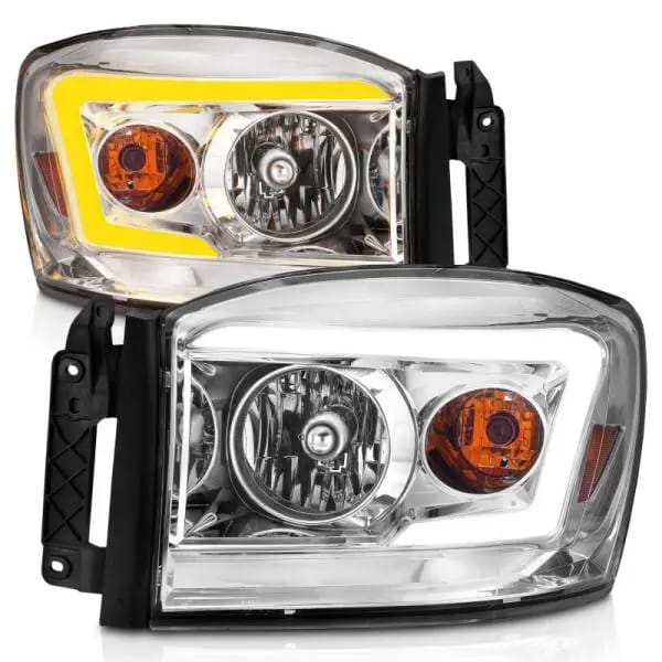 ANZO 06-09 Dodge RAM 1500/2500/3500 Headlights Chrome Housing/Clear Lens (w/Switchback Light Bars) thumbnail 3