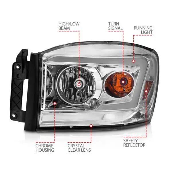 ANZO 06-09 Dodge RAM 1500/2500/3500 Headlights Chrome Housing/Clear Lens (w/Switchback Light Bars) thumbnail 6