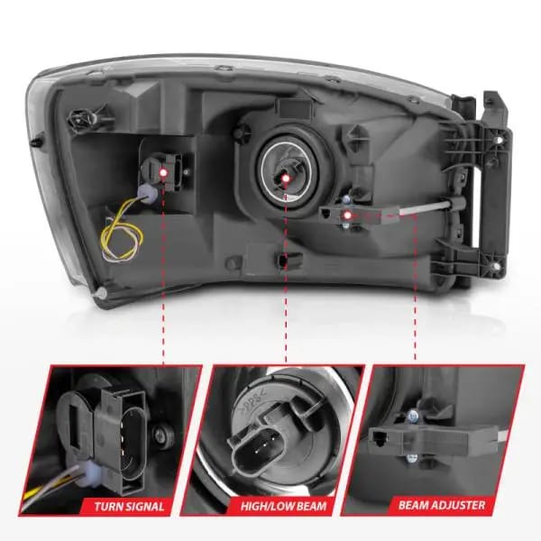 ANZO 06-09 Dodge RAM 1500/2500/3500 Headlights Chrome Housing/Clear Lens (w/Switchback Light Bars) thumbnail 7