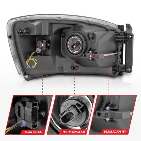 ANZO 06-09 Dodge RAM 1500/2500/3500 Headlights Chrome Housing/Clear Lens (w/Switchback Light Bars) thumbnail 11