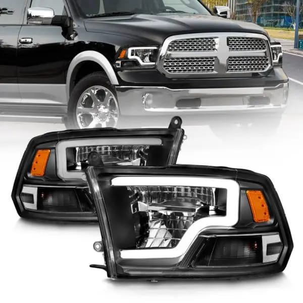 ANZO 2009-2020 Dodge Ram 1500 Full LED Square Projector Headlights w/ Chrome Housing Black Amber thumbnail 2