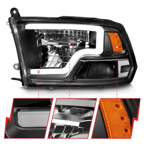 ANZO 2009-2020 Dodge Ram 1500 Full LED Square Projector Headlights w/ Chrome Housing Black Amber thumbnail 4