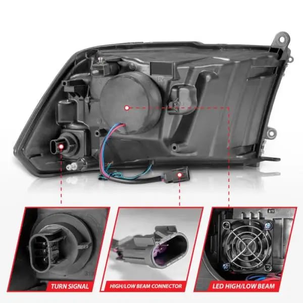 ANZO 2009-2020 Dodge Ram 1500 Full LED Square Projector Headlights w/ Chrome Housing Black Amber thumbnail 5