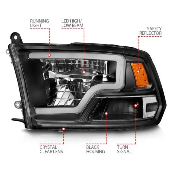 ANZO 2009-2020 Dodge Ram 1500 Full LED Square Projector Headlights w/ Chrome Housing Black Amber thumbnail 10
