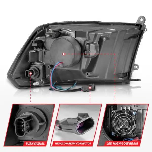 ANZO 2009-2020 Dodge Ram 1500 Full LED Square Projector Headlights w/ Chrome Housing Black Amber thumbnail 11