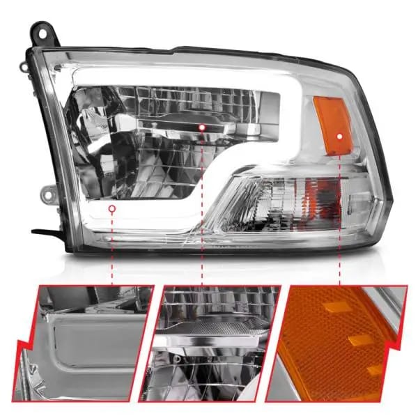 ANZO 2009-2020 Dodge Ram 1500 Full LED Square Projector Headlights w/ Chrome Housing Chrome Amber thumbnail 4