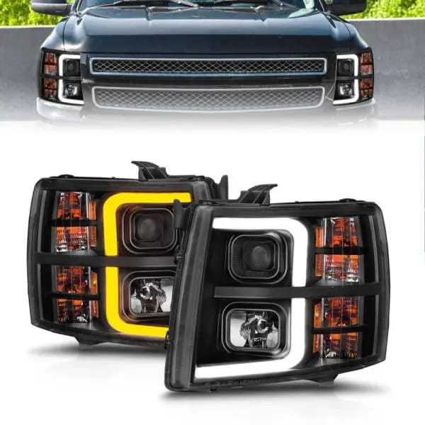 ANZO 2007-2013 Chevrolet Silverado 1500 Projector w/ Light Bar Black Housing w/ Sequential thumbnail 2