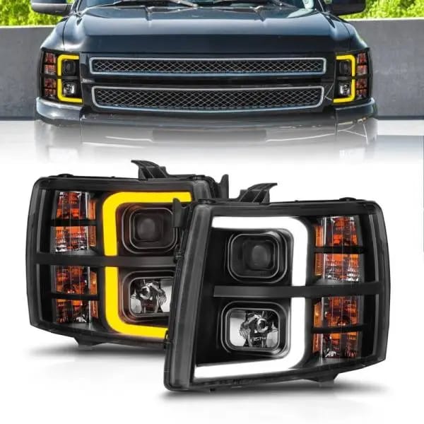 ANZO 2007-2013 Chevrolet Silverado 1500 Projector w/ Light Bar Black Housing w/ Sequential thumbnail 3