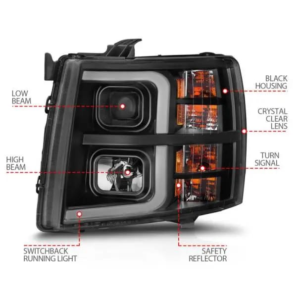 ANZO 2007-2013 Chevrolet Silverado 1500 Projector w/ Light Bar Black Housing w/ Sequential thumbnail 10