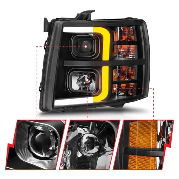 ANZO 2007-2013 Chevrolet Silverado 1500 Projector w/ Light Bar Black Housing w/ Sequential thumbnail 15