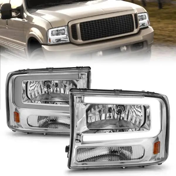ANZO 99-04 Ford F250/F350/F450/Excursion (excl. 99) Crystal Headlights - w/ Light Bar Chrome Housing thumbnail 2
