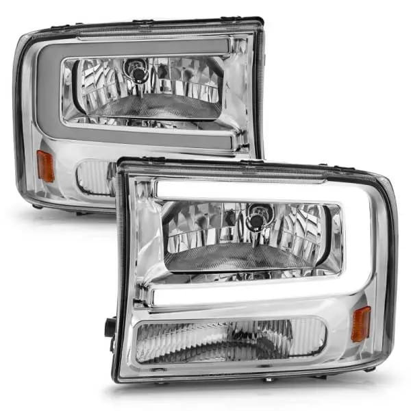 ANZO 99-04 Ford F250/F350/F450/Excursion (excl. 99) Crystal Headlights - w/ Light Bar Chrome Housing thumbnail 3