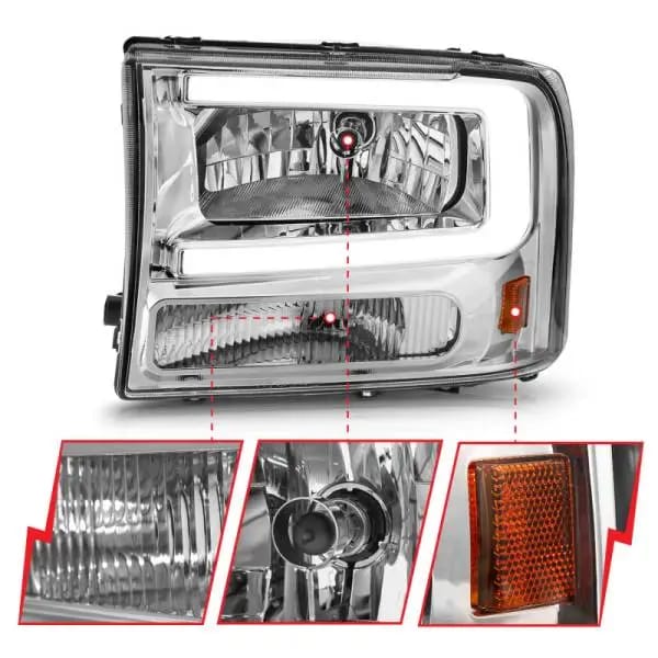 ANZO 99-04 Ford F250/F350/F450/Excursion (excl. 99) Crystal Headlights - w/ Light Bar Chrome Housing thumbnail 4