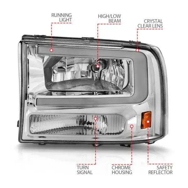 ANZO 99-04 Ford F250/F350/F450/Excursion (excl. 99) Crystal Headlights - w/ Light Bar Chrome Housing thumbnail 7
