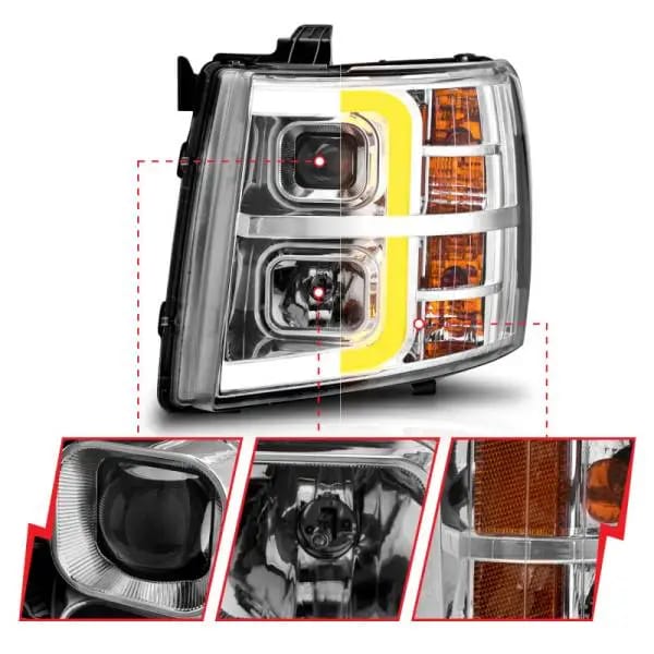 ANZO 2007-2013 Chevrolet Silverado 1500 Projector w/ Light Bar Chrome Housing w/ Sequential thumbnail 15