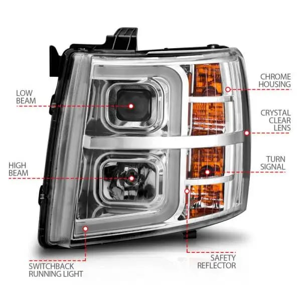 ANZO 2007-2013 Chevrolet Silverado 1500 Projector w/ Light Bar Chrome Housing w/ Sequential thumbnail 16