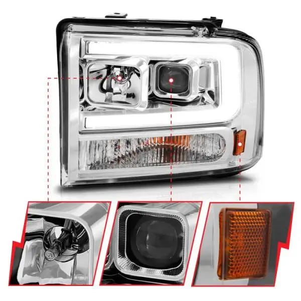 ANZO 99-04 Ford F250/F350/F450/Excursion (excl 99) Projector Headlights - w/Light Bar Chrome Housing thumbnail 9