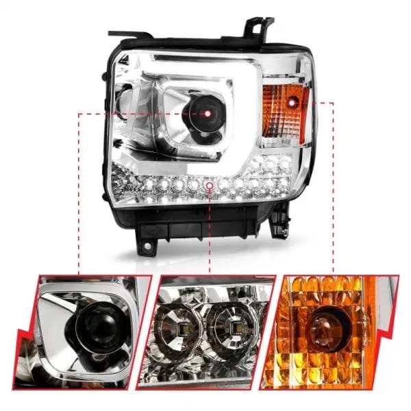ANZO 14-15 GMC Sierra 1500/2500HD/3500HD Plank Style Projector Headlight - Chrome Housing thumbnail 4