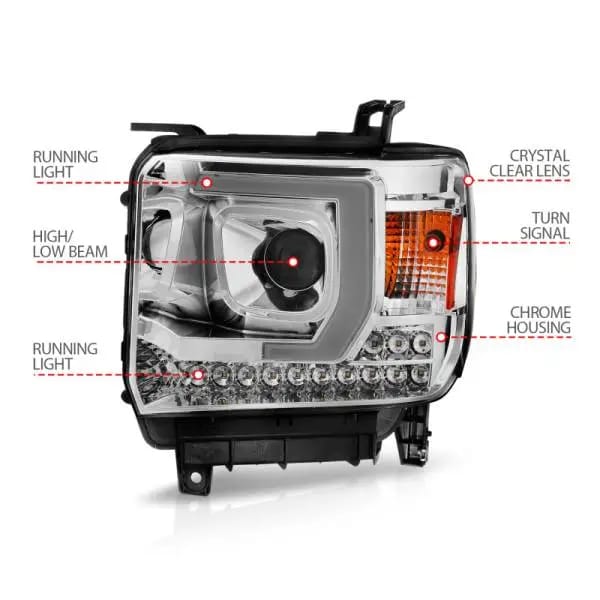 ANZO 14-15 GMC Sierra 1500/2500HD/3500HD Plank Style Projector Headlight - Chrome Housing thumbnail 7