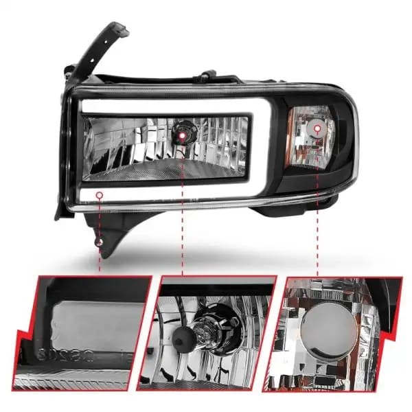 ANZO 94-02 Dodge RAM Crystal Headlight - w/ Light Bar Black Housing thumbnail 4