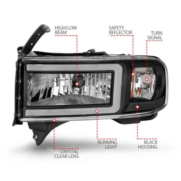 ANZO 94-02 Dodge RAM Crystal Headlight - w/ Light Bar Black Housing thumbnail 7