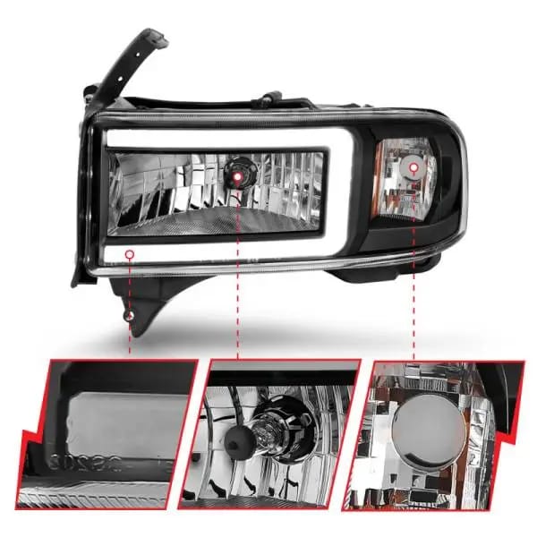 ANZO 94-02 Dodge RAM Crystal Headlight - w/ Light Bar Black Housing thumbnail 9