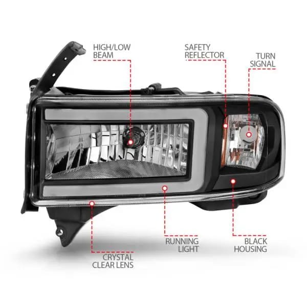 ANZO 94-02 Dodge RAM Crystal Headlight - w/ Light Bar Black Housing thumbnail 10