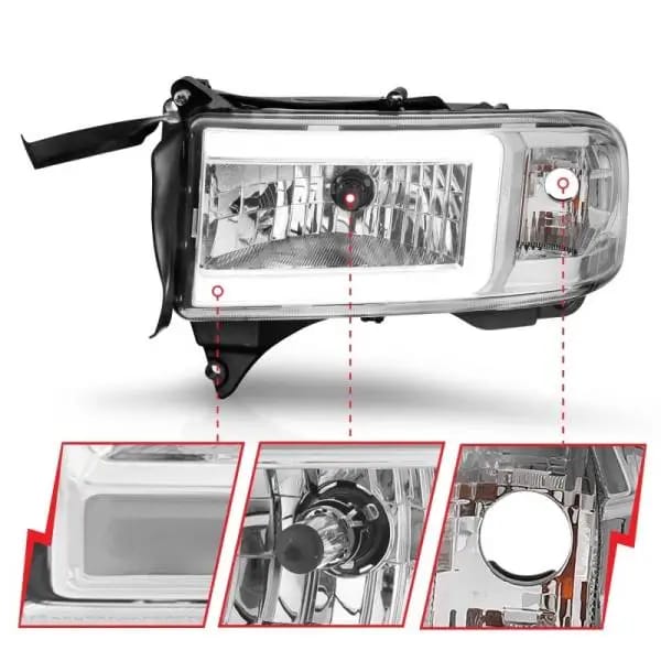 ANZO 94-02 Dodge RAM Crystal Headlight - w/ Light Bar Chrome Housing thumbnail 4