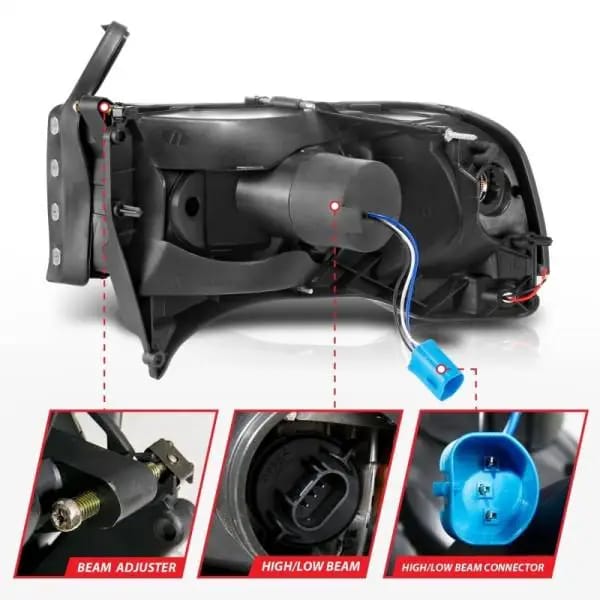 ANZO 94-02 Dodge RAM Crystal Headlight - w/ Light Bar Chrome Housing thumbnail 5