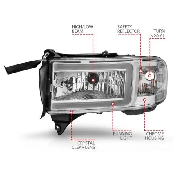 ANZO 94-02 Dodge RAM Crystal Headlight - w/ Light Bar Chrome Housing thumbnail 7