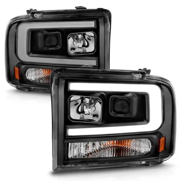 ANZO 99-04 Ford F250/F350/F450/Excursion (excl 99) Projector Headlights - w/ Light Bar Black Housing thumbnail 3