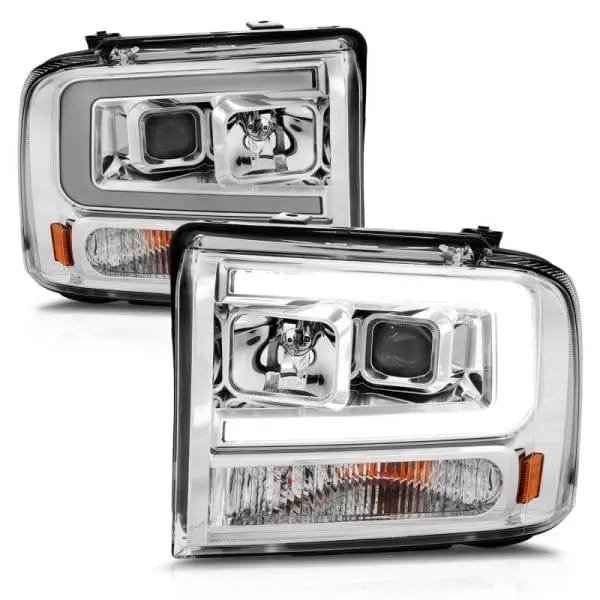 ANZO 99-04 Ford F250/F350/F450/Excursion (excl 99) Projector Headlights - w/Light Bar Chrome Housing thumbnail 3