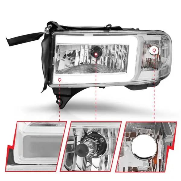 ANZO 94-02 Dodge RAM Crystal Headlight - w/ Light Bar Chrome Housing thumbnail 9
